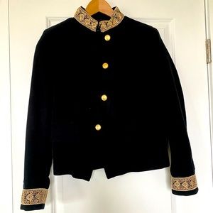 Zara Black velvet jacket with gold embellished neck and cuffs Size - L